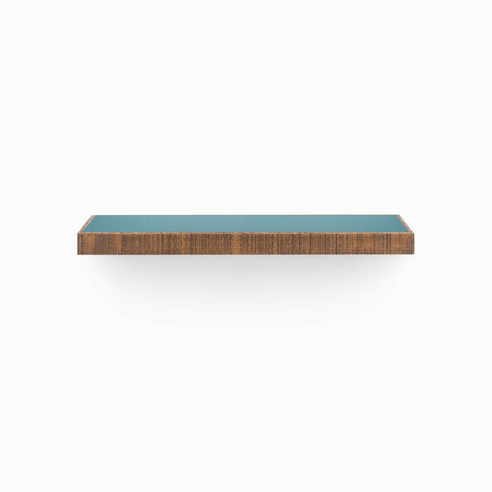 Aksel Inlay Nutmeg Rustic Floating Shelf wall shelf with wood frame and teal display ledge for organization and decor