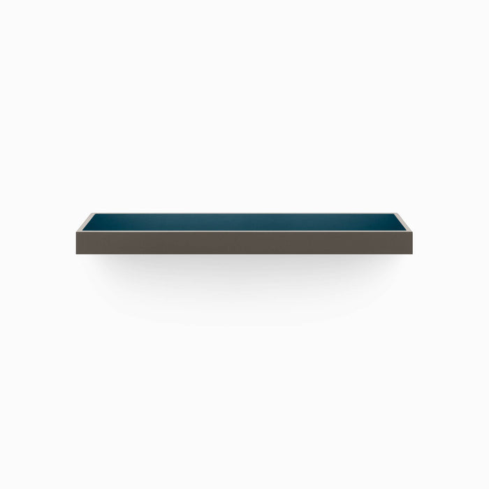 Aksel Inlay Tungsten Floating Shelf with a smooth blue display ledge and sleek metal frame for modern wall organization