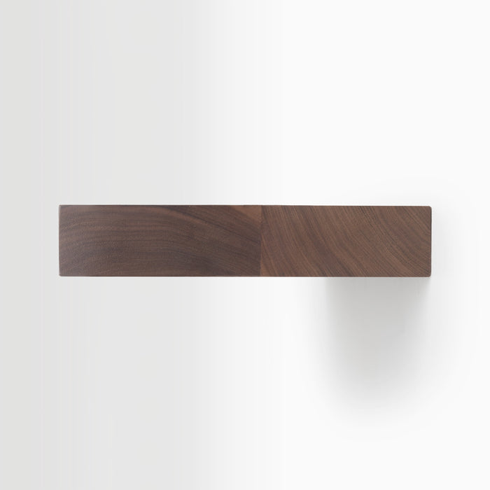 Aksel Inlay Walnut Floating Shelf with rich walnut glue-up showcasing clean edge and minimalist wood floating shelf design