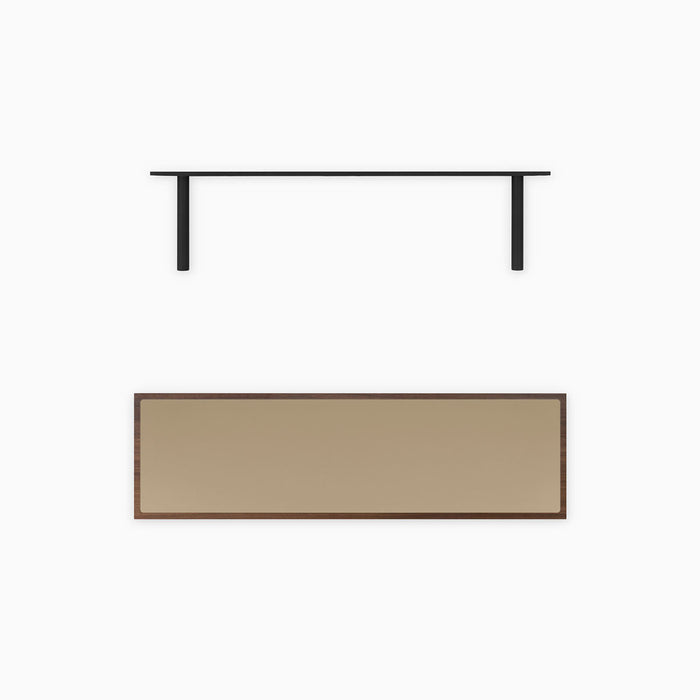 Aksel Inlay Walnut Floating Shelf with walnut glue-up and smooth neutral inset panel alongside matte black floating shelf brackets