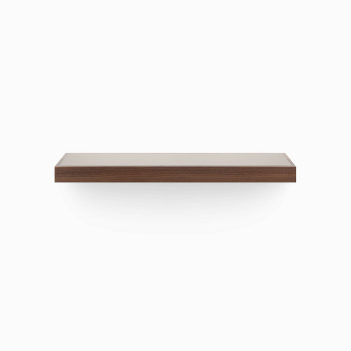 Aksel Inlay Walnut Floating Shelf with walnut glue-up and smooth neutral inset panel for minimalist wall display and organization