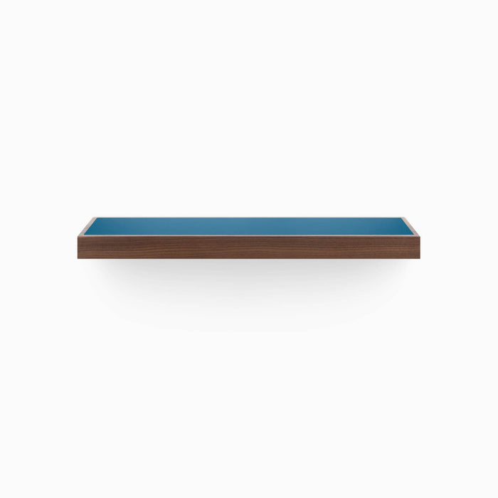 Aksel Inlay Walnut Floating Shelf with smooth walnut glue-up and recessed blue display ledge for modern wall shelving and organization