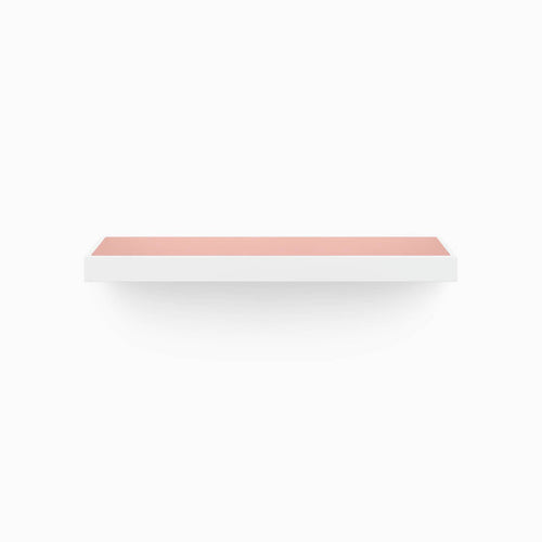 Aksel Inlay White Floating Shelf with smooth white frame and muted terracotta inset panel for modern wall display and organization