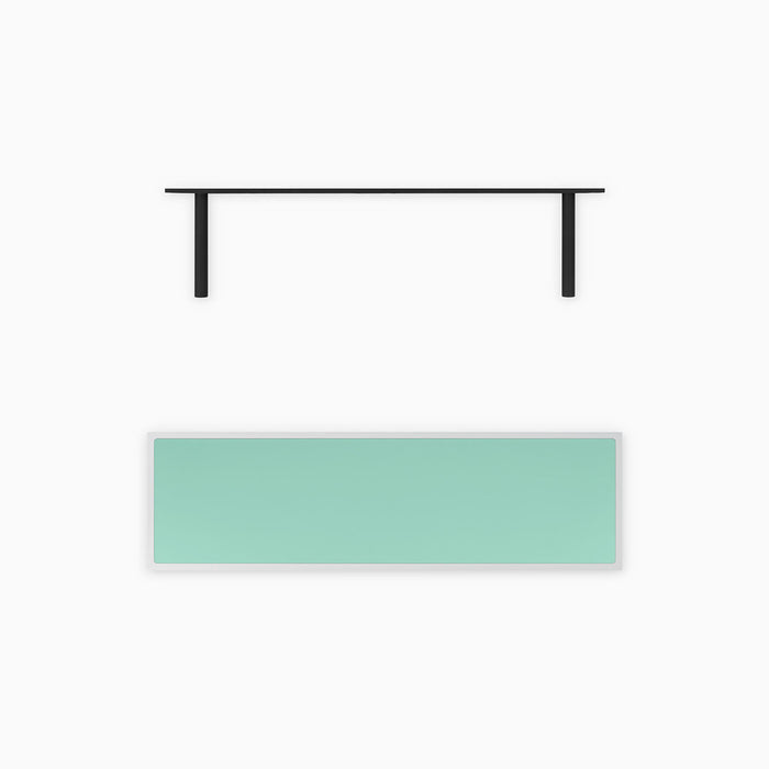 Aksel Inlay White Floating Shelf with smooth frame and mint green inset panel paired with black floating shelf brackets