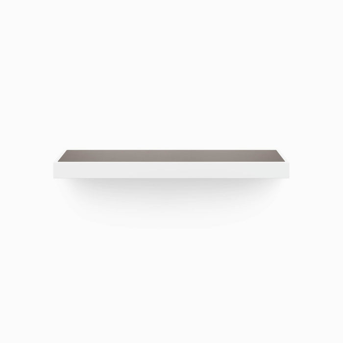 Aksel Inlay White Floating Shelf with sleek white frame and dark inset panel for minimalist wall shelf display and organization