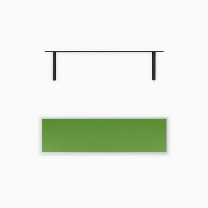 Aksel Inlay White Floating Shelf with clean white frame and vibrant green inset panel paired with matte black floating shelf brackets