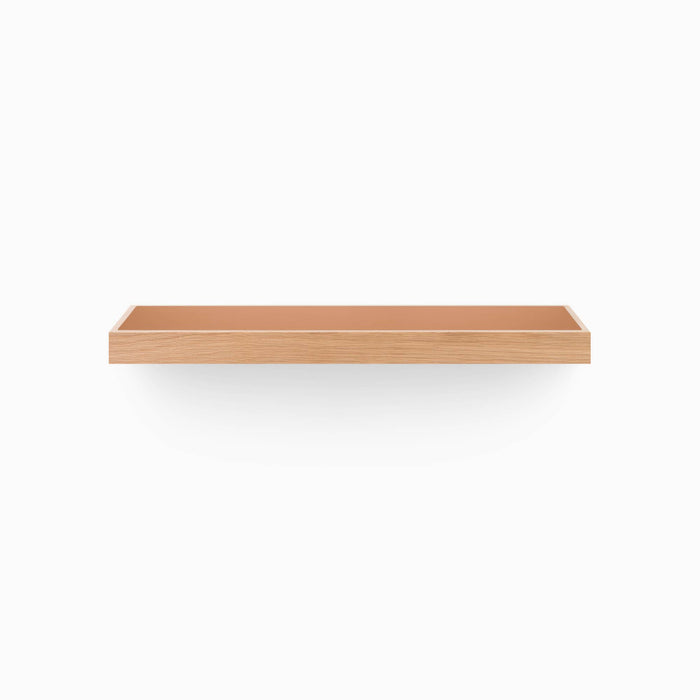 Aksel Inlay White Oak Floating Shelf with natural white oak frame and soft muted terracotta inset for minimalist wall display