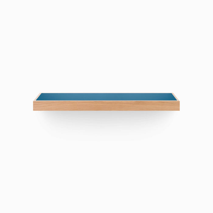 Aksel Inlay White Oak Floating Shelf with natural white oak frame and deep blue inset panel for sleek wall display and organization