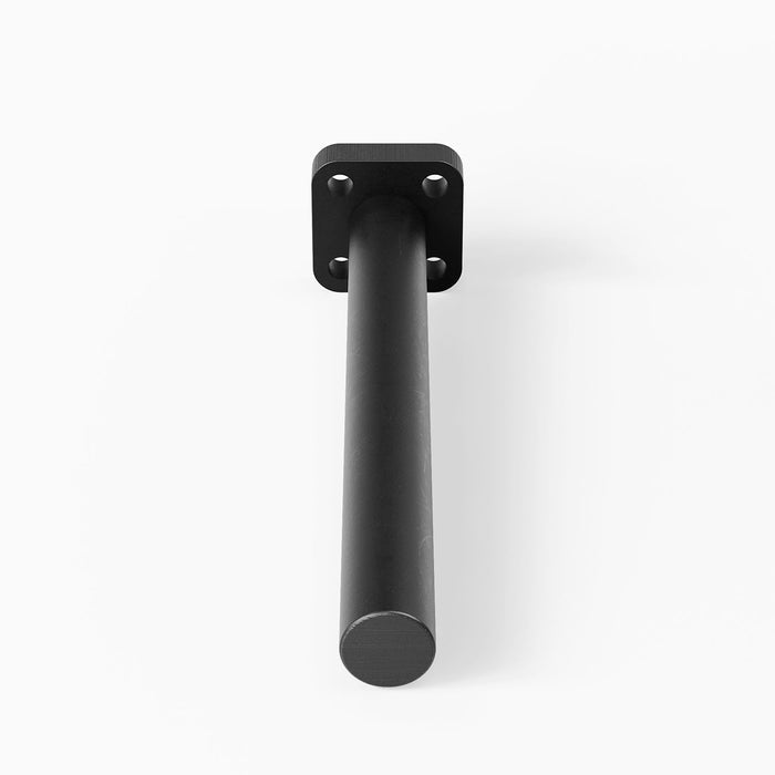 Aksel LD Single Rod Floating Shelf Bracket in matte black steel, minimalist heavy-duty wall bracket designed for sturdy floating shelf support and display.
