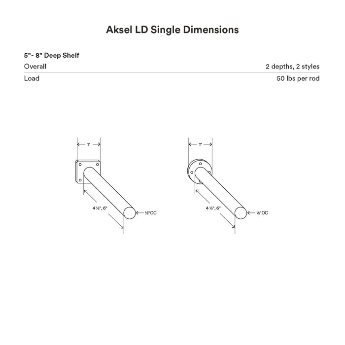 Aksel LD Single Rod Floating Shelf Bracket in steel with minimalist design for strong floating shelf support and display ledges