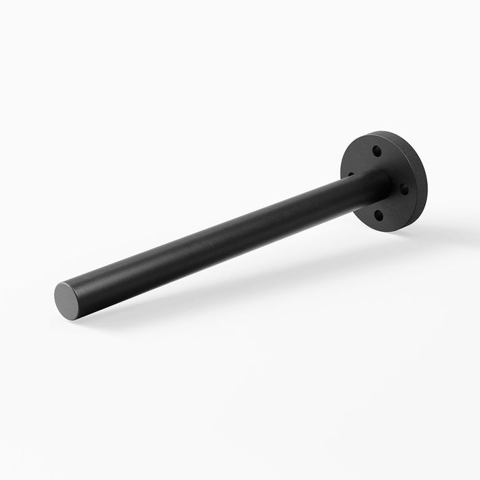 Aksel LD Single Rod Floating Shelf Bracket in matte black solid steel, engineered for durable, minimalist wall shelf support and display ledges