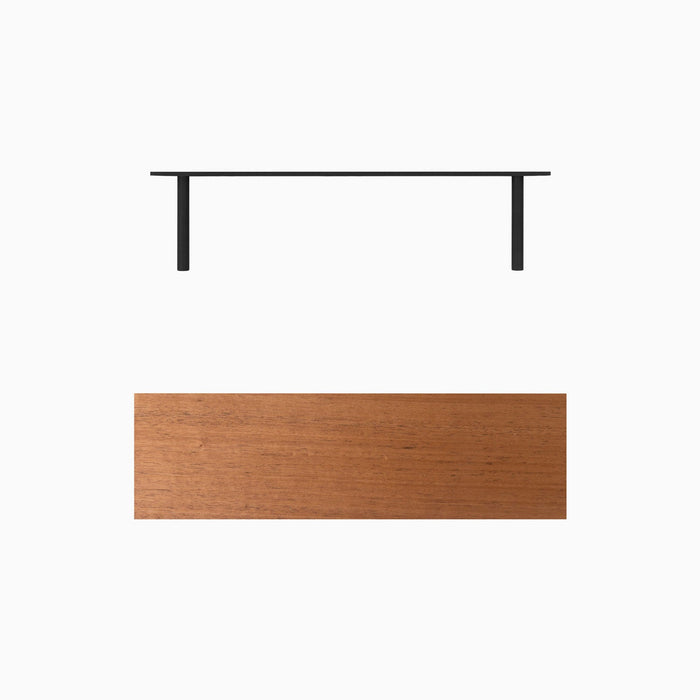 Aksel Mahogany Floating Shelf with sleek black metal floating shelf brackets for minimalist wall shelf display and organization