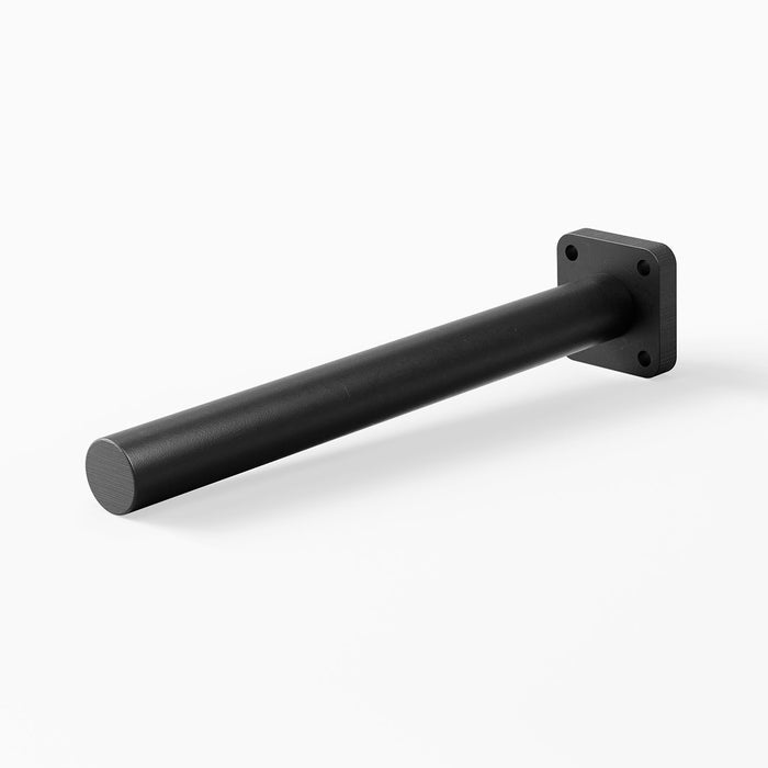 Aksel MD Single Rod Floating Shelf Bracket in matte black steel, crafted for minimalist, sturdy support of custom floating shelves and display ledges.