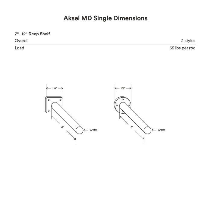 Aksel MD Single Rod Floating Shelf Bracket in sturdy steel with minimalist style for strong floating shelf support by Shelfology