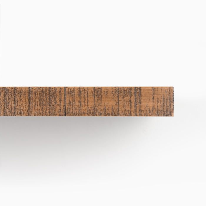Aksel Nutmeg Rustic Floating Shelf showing textured wood grain and minimalist design for functional wall display.