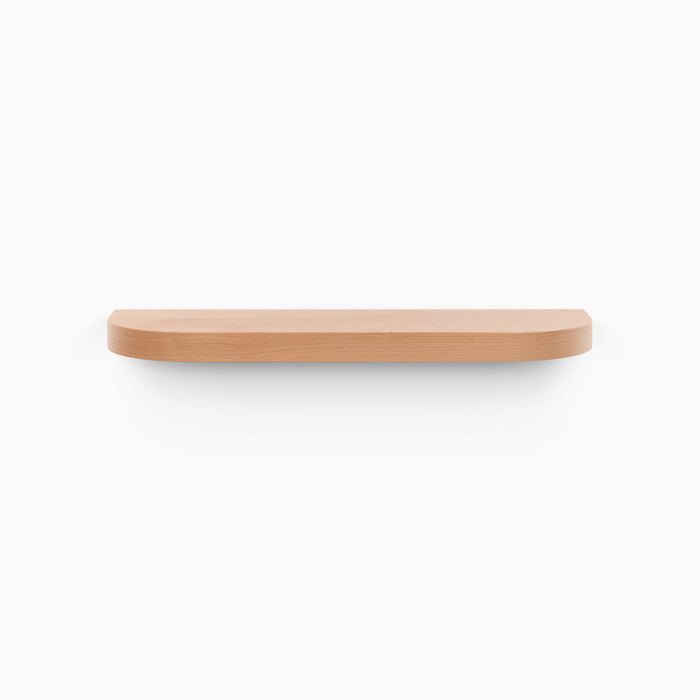 Aksel RADius Alder Floating Shelf in alder wood finish with smooth rounded edges for minimalist wall display by Shelfology