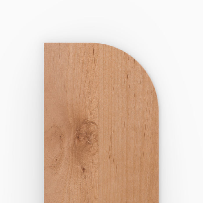Aksel RADius Alder Floating Shelf in alder finish with smooth curved edge close-up showing natural wood grain by Shelfology