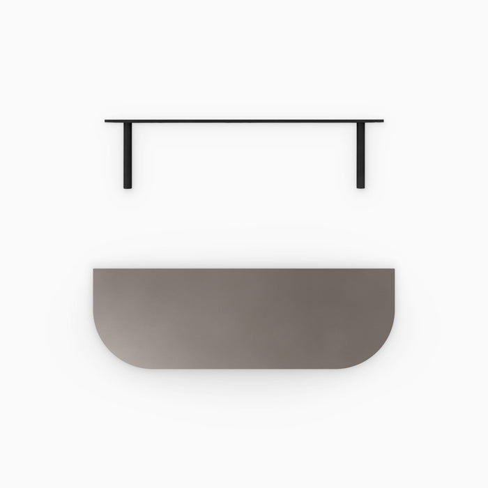 Aksel RADius Arsenic Floating Shelf with smooth rounded front edge and sleek black wall-mounted bracket by Shelfology