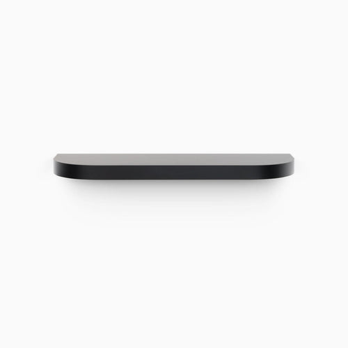 Aksel RADius Black Floating Shelf with smooth rounded edges and minimalist design showcasing wood floating shelf craftsmanship by Shelfology