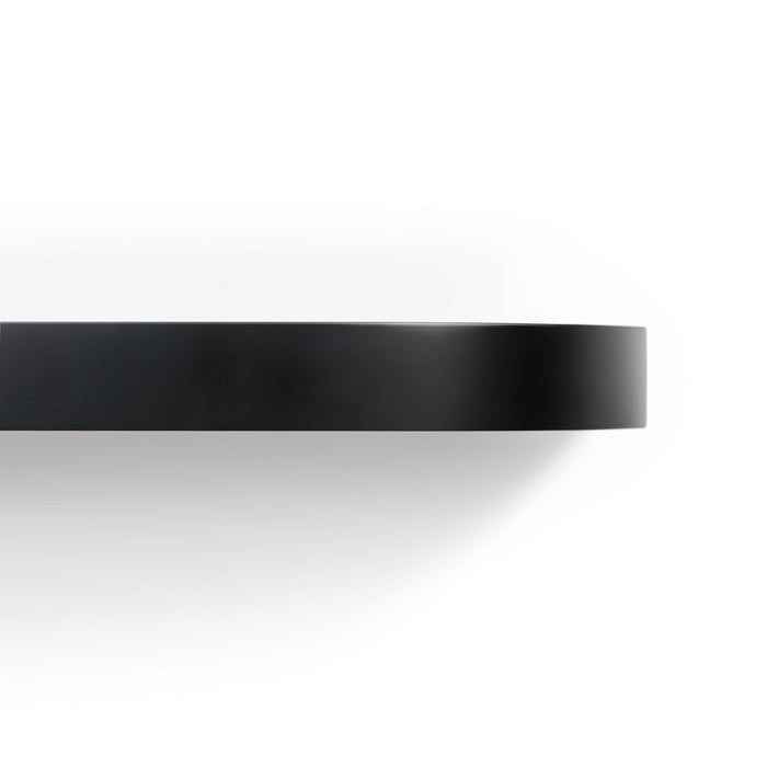 Aksel RADius Black Floating Shelf side view highlighting minimalist smooth round corners and matte black finish by Shelfology