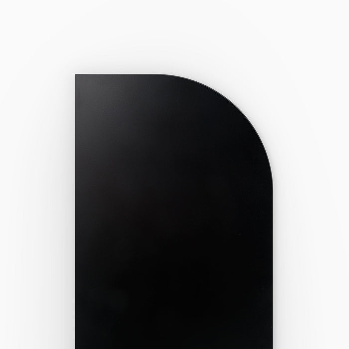 Aksel RADius Black Floating Shelf close-up showing smooth rounded corner and sleek black wood floating ledge by Shelfology