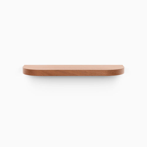 Aksel RADius Cherry Floating Shelf with smooth rounded edges in warm cherry hardwood for minimalist wall display by Shelfology