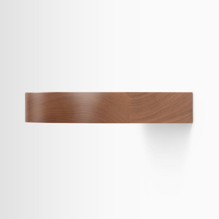Aksel RADius Cherry Floating Shelf showing seamless cherry wood grain with smooth rounded edge and minimalist wall mounting