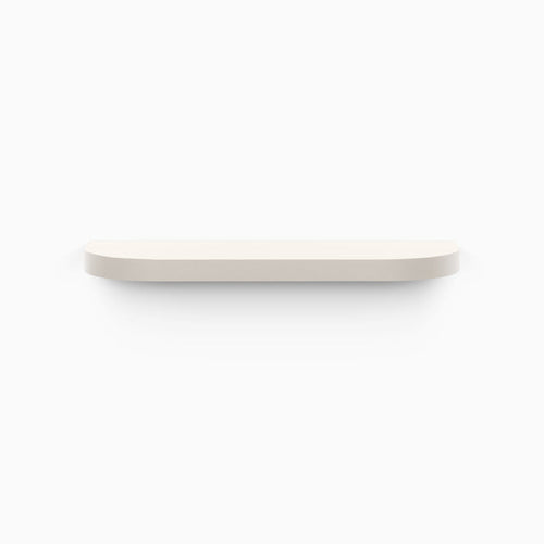 Aksel RADius Concretey Floating Shelf with smooth rounded corners in soft concrete-inspired finish by Shelfology