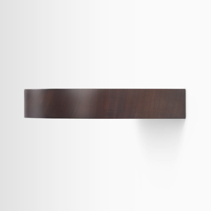 Aksel RADius Dutch Mocha Floating Shelf showing smooth rounded edge and rich mahogany hardwood grain by Shelfology