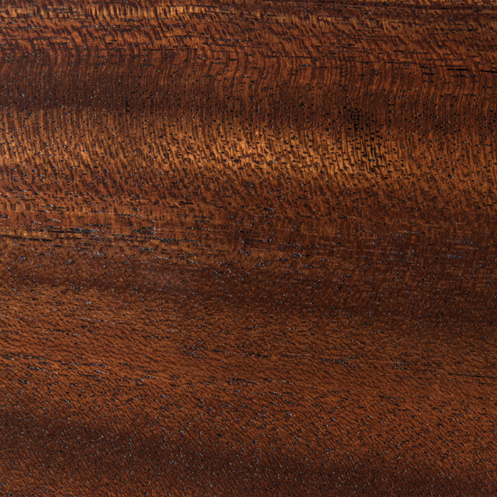 Aksel RADius Dutch Mocha Floating Shelf close-up showing rich mahogany hardwood grain and smooth rounded corners by Shelfology