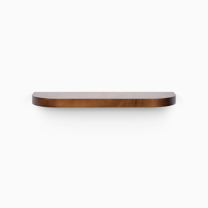 Aksel RADius Espresso Floating Shelf with smooth rounded edges and rich espresso hardwood finish by Shelfology