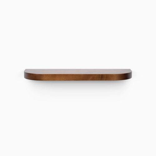 Aksel RADius Espresso Floating Shelf with smooth rounded edges and rich espresso hardwood finish by Shelfology