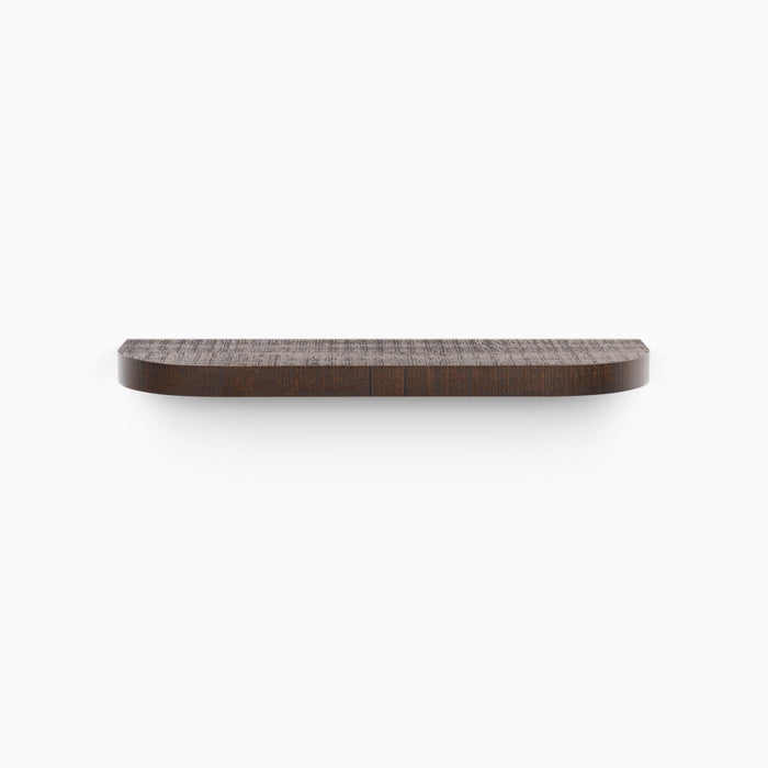Aksel RADius Espresso Rustic Floating Shelf with smooth rounded edges in rich espresso wood finish by Shelfology