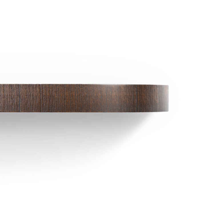 Aksel RADius Espresso Rustic Floating Shelf showing smooth rounded edge with rich espresso hardwood finish by Shelfology