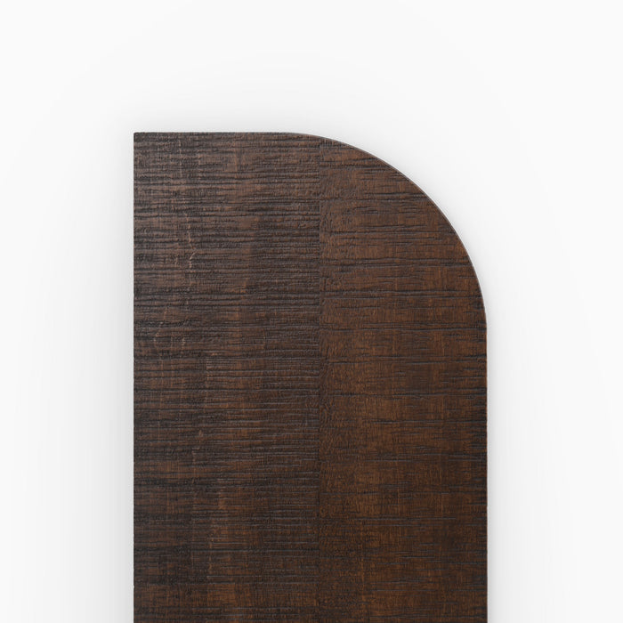 Aksel RADius Espresso Rustic Floating Shelf showing textured hardwood surface with smooth rounded corner in rich espresso finish