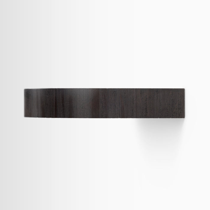 Aksel RADius Espresso Rustic Floating Shelf showing a smooth rounded edge with rich hardwood texture by Shelfology