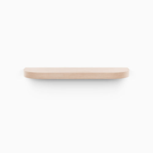 Aksel RADius Glazed White Oak Floating Shelf with smooth rounded edges and natural light wood grain by Shelfology