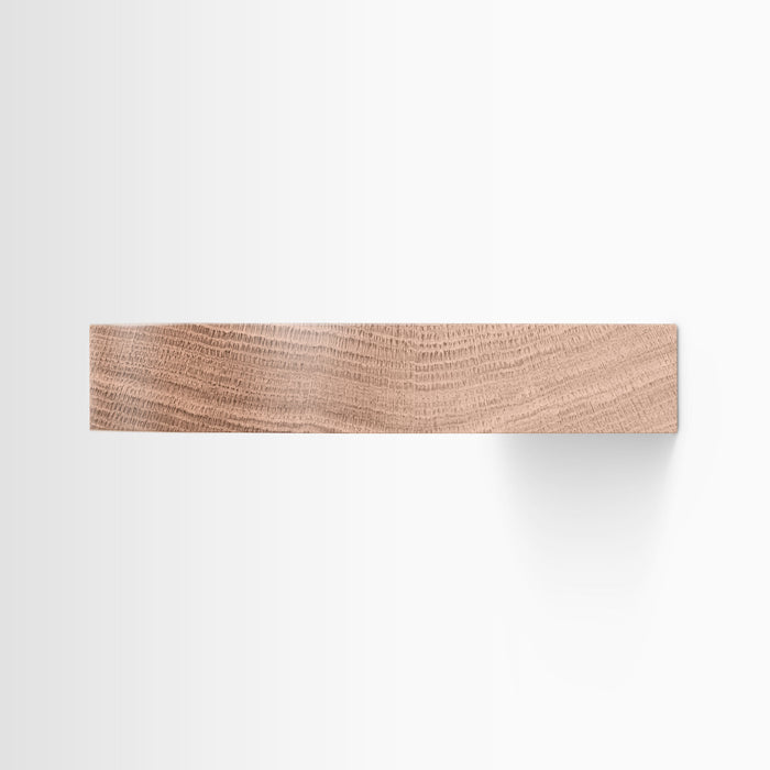 Aksel RADius Glazed White Oak Floating Shelf side view showing smooth edges and distinctive white oak grain pattern by Shelfology