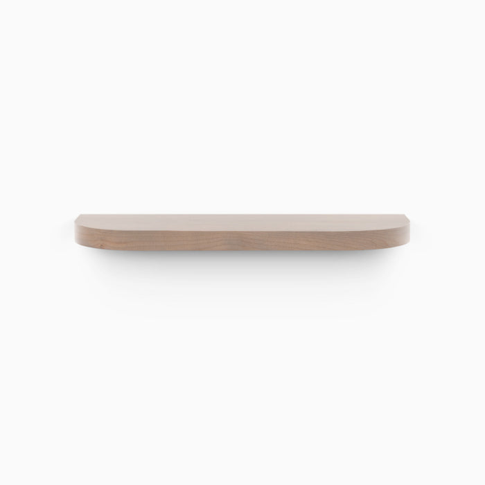 Aksel RADius Hatch Grey Floating Shelf showing smooth rounded edges and sleek minimalist alder hardwood design by Shelfology