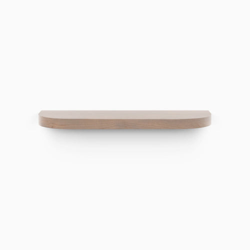 Aksel RADius Hatch Grey Floating Shelf showing smooth rounded edges and sleek minimalist alder hardwood design by Shelfology