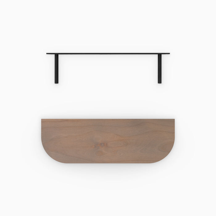 Aksel RADius Hatch Grey Floating Shelf with smooth rounded edges and wall-mounted minimalist black metal bracket by Shelfology