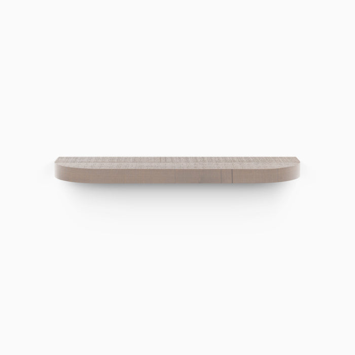Aksel RADius Hatch Grey Rustic Floating Shelf showing rounded edges and textured rustic grey wood grain by Shelfology