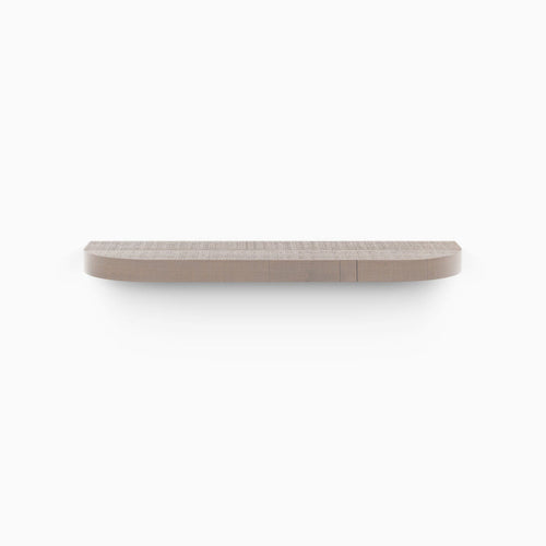 Aksel RADius Hatch Grey Rustic Floating Shelf showing rounded edges and textured rustic grey wood grain by Shelfology