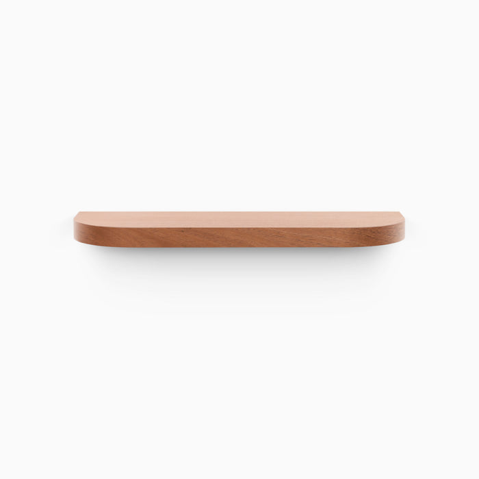 Aksel RADius Mahogany Floating Shelf with smooth rounded edges and rich wood grain surface by Shelfology
