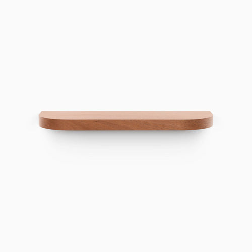 Aksel RADius Mahogany Floating Shelf with smooth rounded edges and rich wood grain surface by Shelfology
