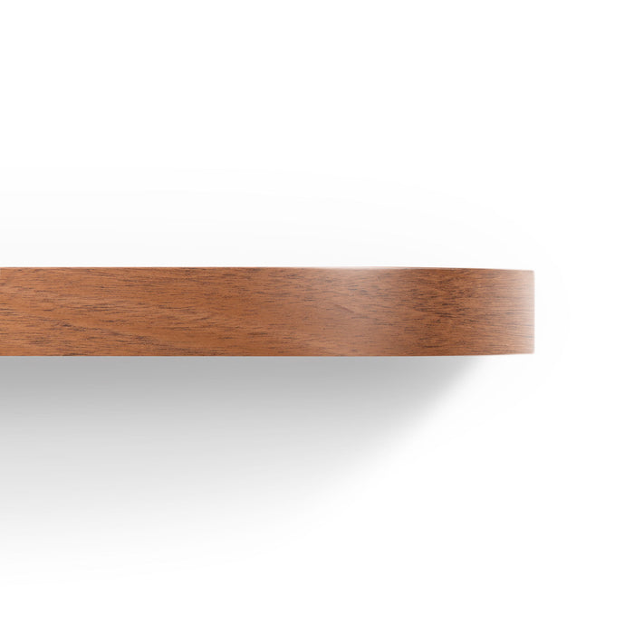 Aksel RADius Mahogany Floating Shelf showing smooth rounded edge and rich natural wood grain finish by Shelfology