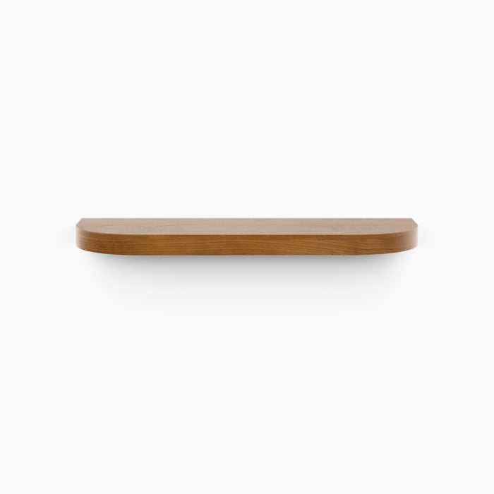 Aksel RADius Nutmeg Floating Shelf with smooth rounded edges and warm nutmeg alder wood finish by Shelfology
