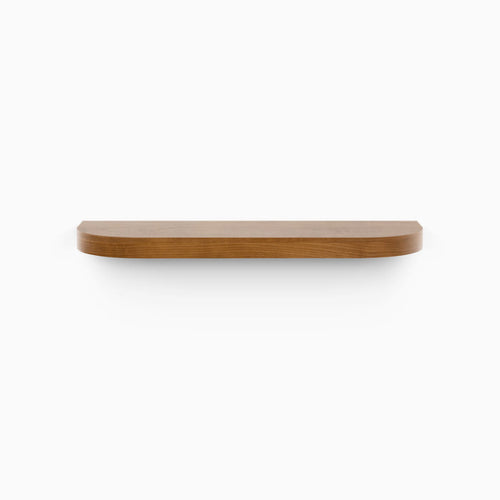 Aksel RADius Nutmeg Floating Shelf with smooth rounded edges and warm nutmeg alder wood finish by Shelfology