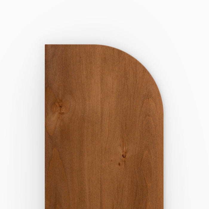 Aksel RADius Nutmeg Floating Shelf close-up showing smooth rounded corner and rich alder wood grain texture