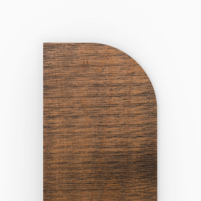 Aksel RADius Nutmeg Rustic Floating Shelf corner close-up showing rounded edge and textured nutmeg hardwood grain by Shelfology